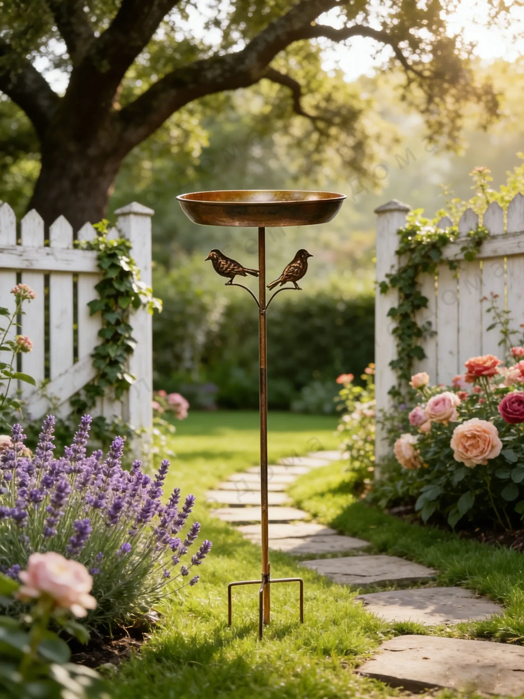 Metal Freestanding Bird Bath Feeder Bowl with 5-Prong Base, Iron Pedestal Stake Birdbath for Outdoor Garden Yard Patio Decor