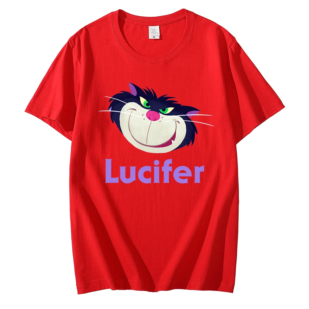 Popular Disney Cinderella Lucifer Cat print T-shirt men\'s and women\'s T-shirt couple casual sports street T-shirt