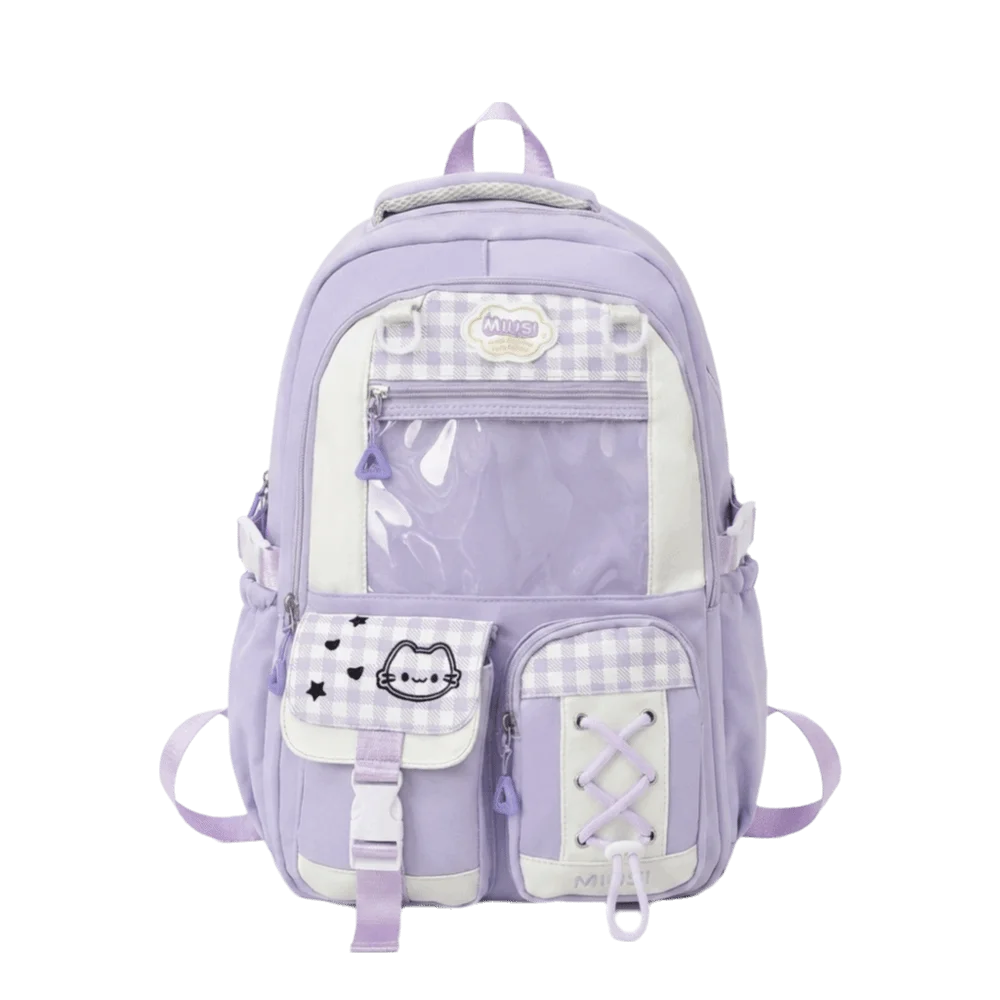 Preppy-Style Schulrucksack mit mehreren Fächern, großem Fassungsvermögen, leichtem Gewicht, Reißverschluss, mehreren Taschen, kariertem Farbblock-Design, Tagesrucksack – Detail 4