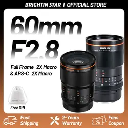 Brightin Star 60mm F2.8 APS-C & Full Frame 2X Macro Manual Focus Mirrorless Lens for Nikon Z Canon RF M4/3 Sony E Fuji XF EF-M