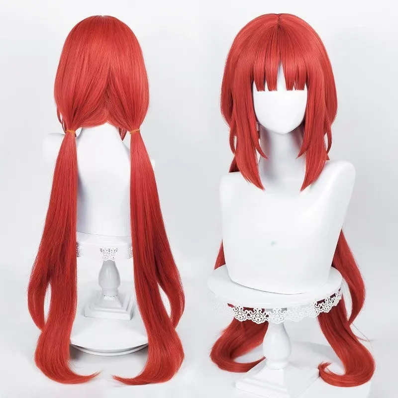 Genshin Impact Nilou Cosplay Wig 80cm Long Red Double Ponytail Wig Matte High Temperature Synthetic Hair for Halloween Party