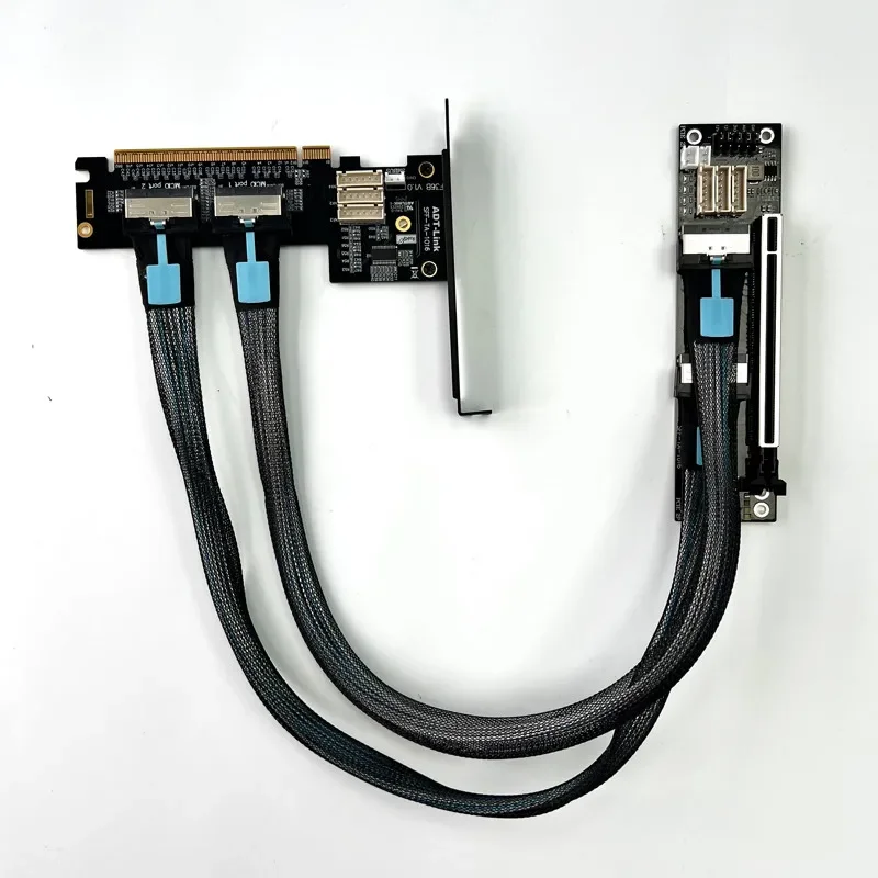 ADT PCIe 4.0 x16 MCIO Graphics Card Split Card Extender Cable GEN4 PCI-E X16 to X8 X8 Bifurcation Adapter Riser Card SFF-TA-1016