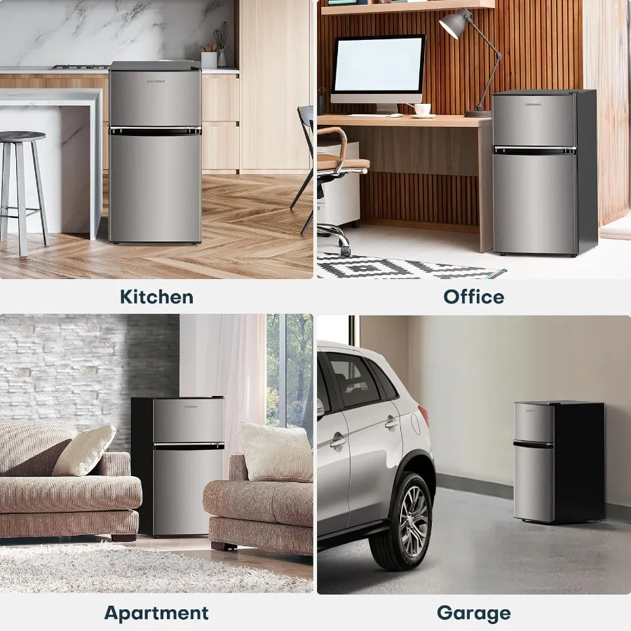 3.2 Cu.Ft Mini Fridge with Freezer Double Door Design Adjustable Thermostat Compact Mini Refrigerator Ideal for Dorm Rooms Offi