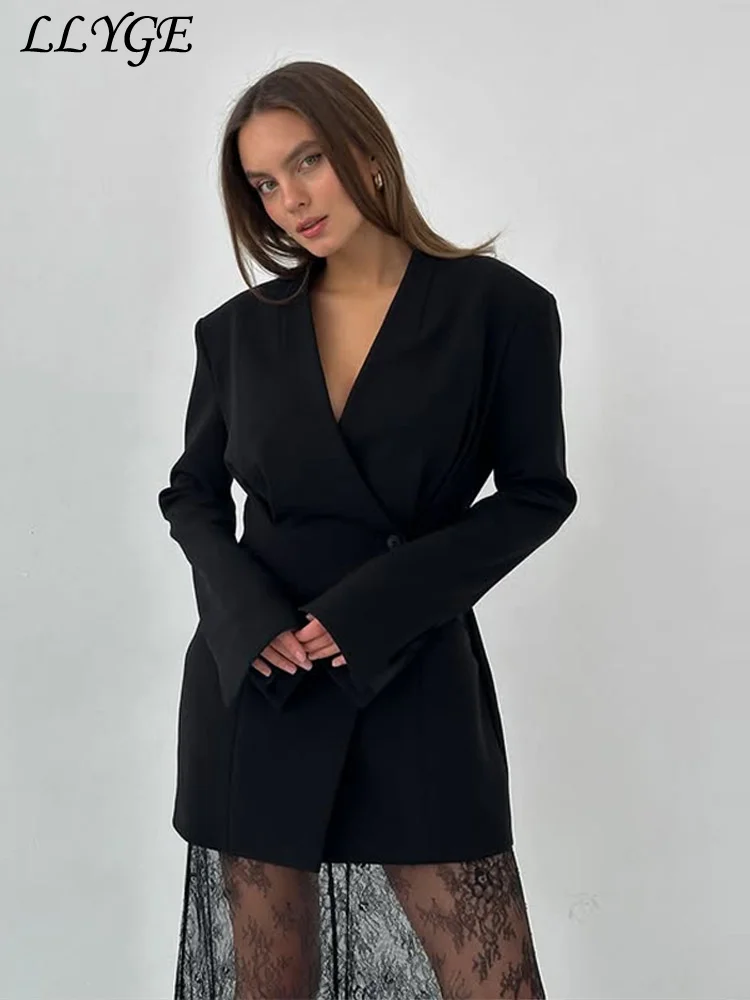 Chaquetas de traje elegantes, conjuntos de falda de encaje para mujer, chaqueta ajustada de manga acampanada con un botón, faldas largas transparentes, trajes de primavera 2025 para mujer