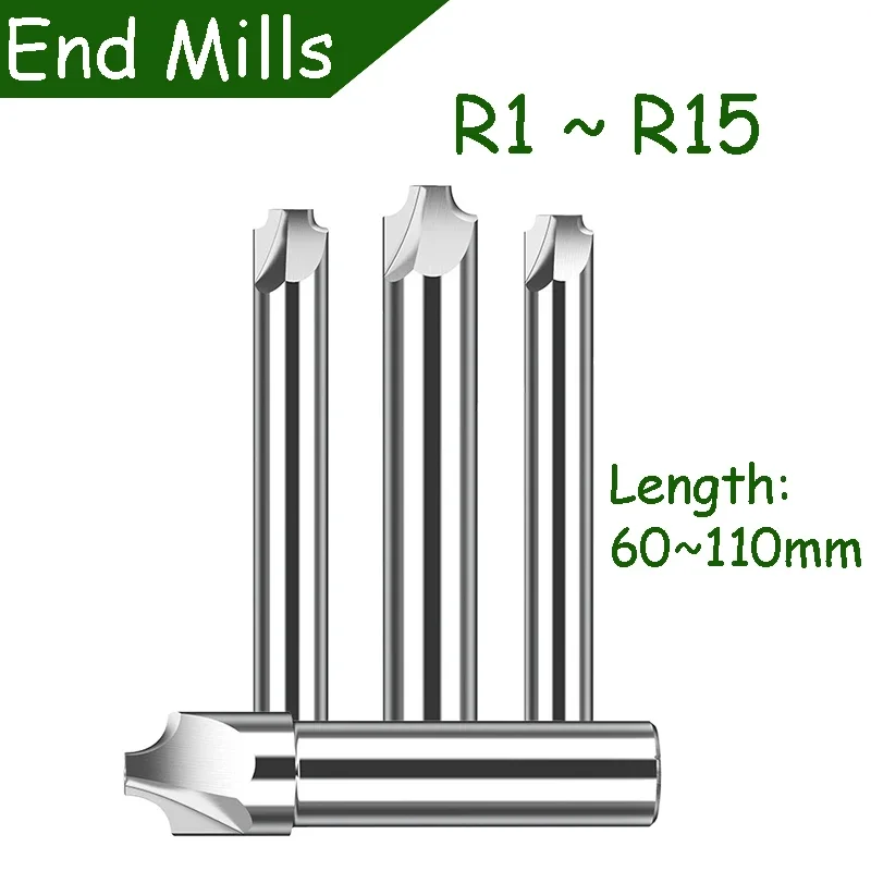 HSS Corner Rounding End Mill R1~R15 R Angle Fillet Radius Quarter Circle Cutter 60~110mm long Milling Machine Tool