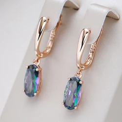 Kienl Simple Colorful Natural Zircon Drop Earring for Women Luxury 585 Rose Gold Color Long Earring High Quality Daily Jewelry