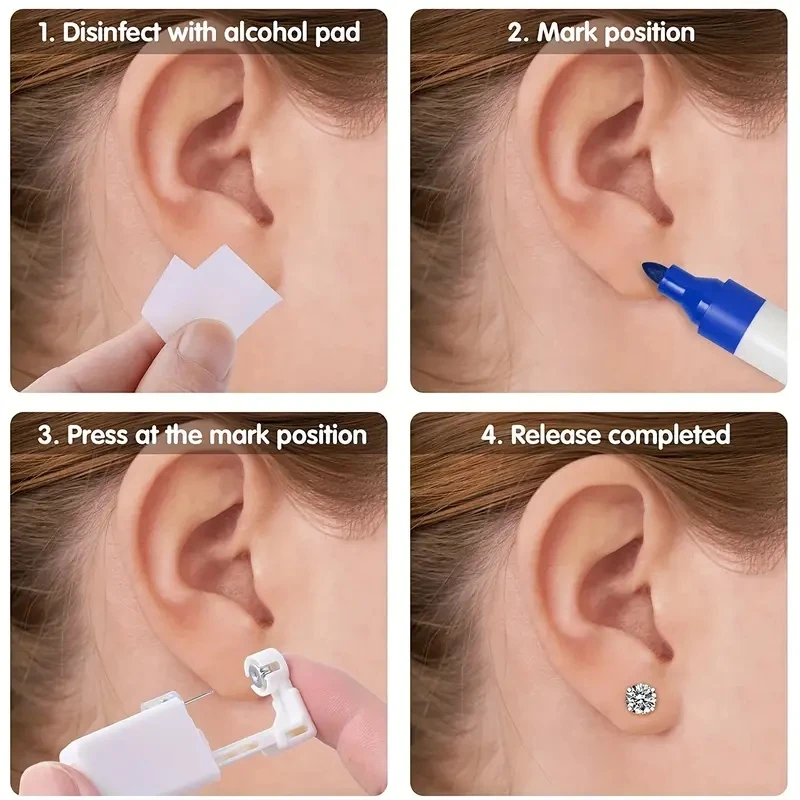 2pcs, Painless Ear Piercing Kit Pro - Disposable Sterile Gun Tool with Built-in Hypoallergenic Ear Studs for Safe and Easy Pierc