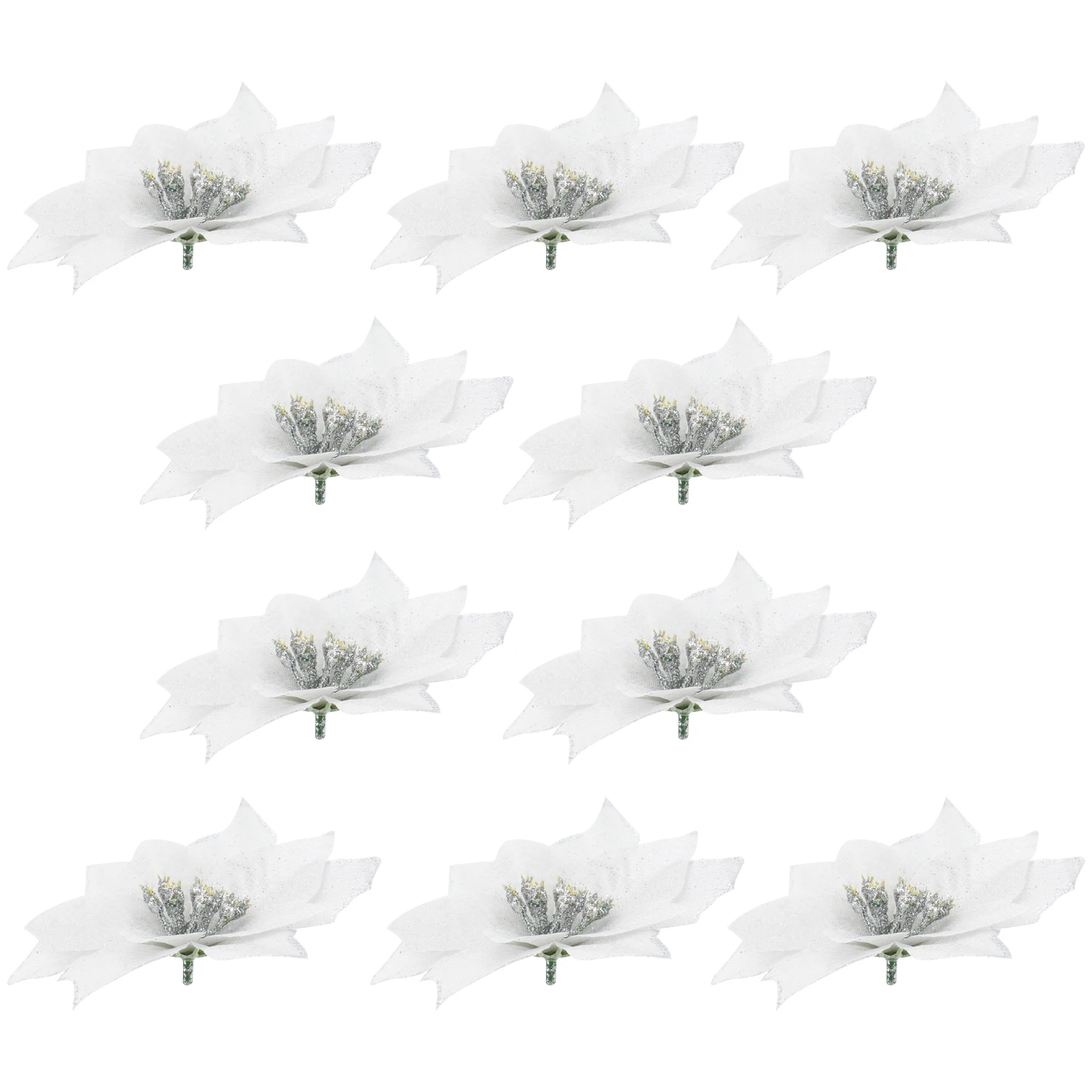 

10pcs 13Cm Christmas Flower Decorations Glitter Artificial Decorative Xmas Tree Wreath Ornament Silver Hotel Office