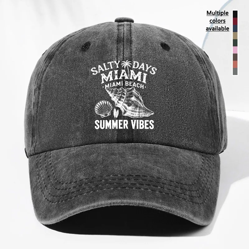 Miami Summer Vibes Vintage Baseball Cap Unisex Washed Cotton Adjustable Hat for All Seasons