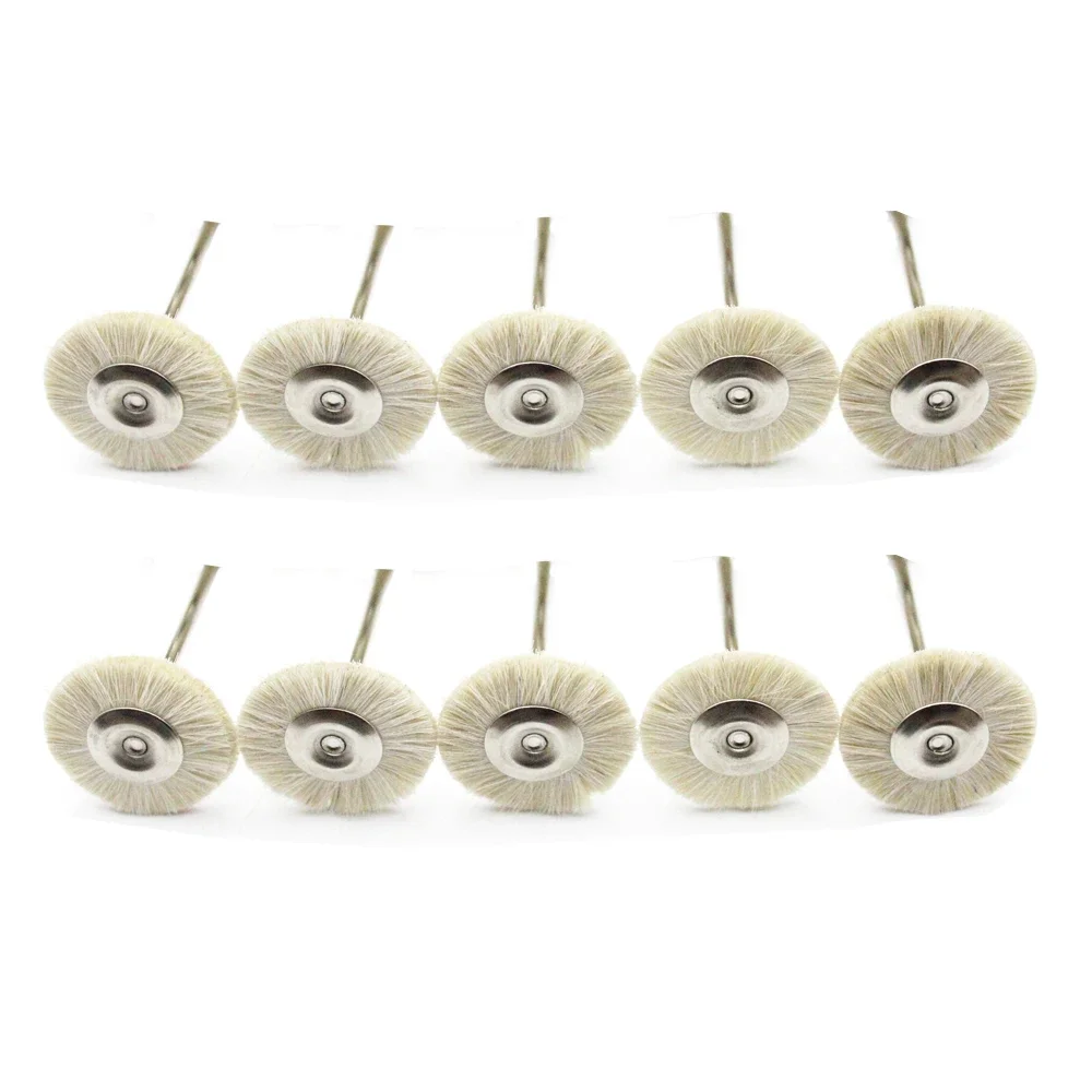 10Pcs/Bag Dental Polishing White Goat Hair Flat Brush for Low Speed handpiece 2.35mm Wheel Polishers for Rotary Tools Lab Beauty