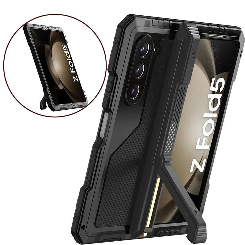 Super Armor Case for Samsung Galaxy Z Fold 5 4 3-Proof Silicone + Aluminum Alloy Full Cover with Folding Stand Shockproof Coque