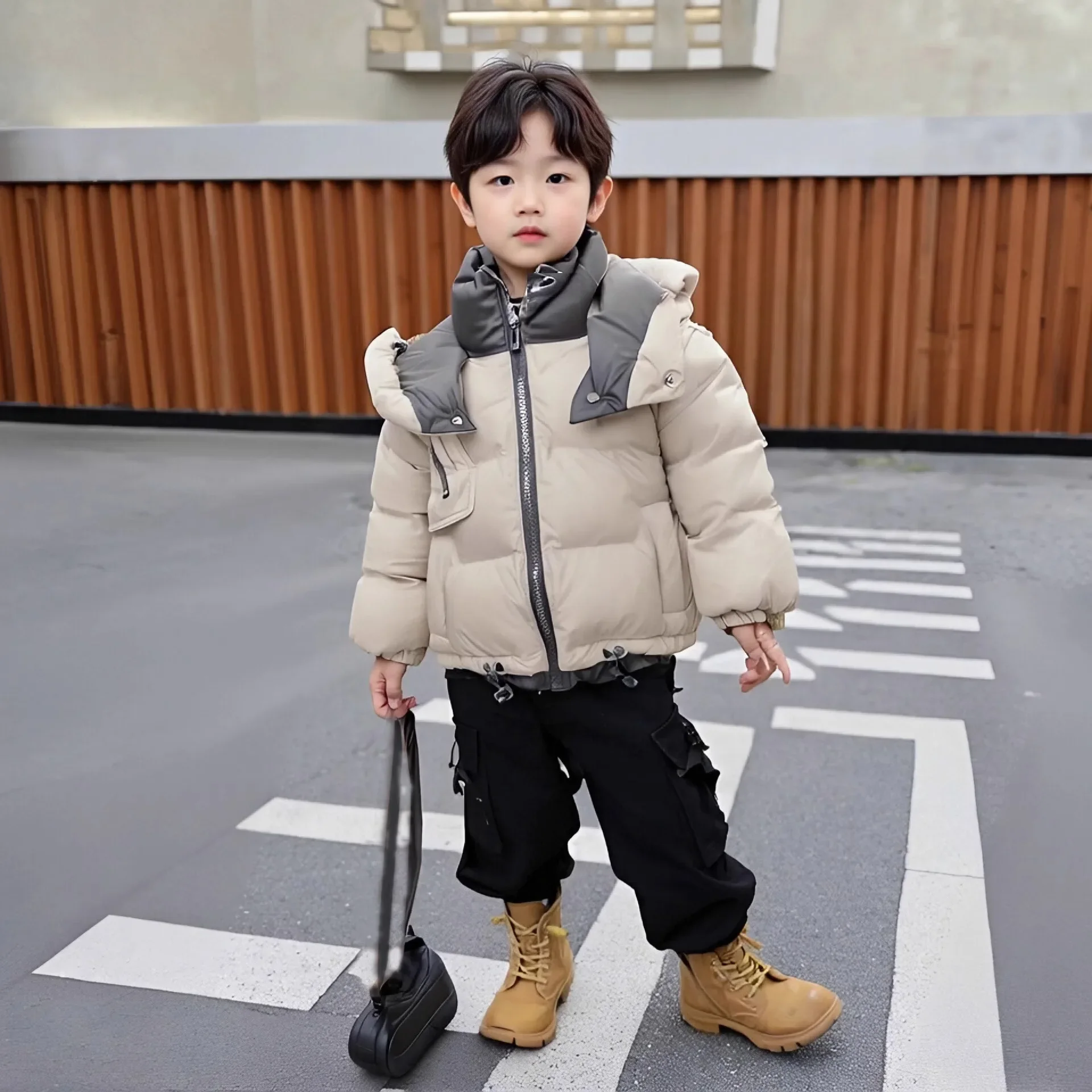 

Children's Cotton Jacket Winter Boys' Jacket Hooded Warm New PU Waterproof Jacket Thick Clothing for Children aged 5-15 RM72