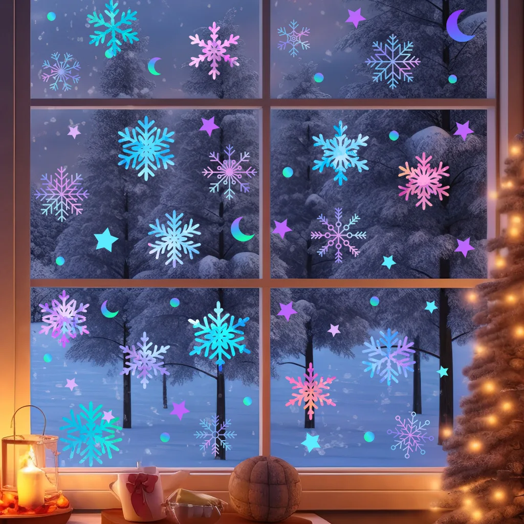 Colorful Luminous Snowflake Window Stickers Christmas Home Room DIY Wall Decals Decoration New Year Glow In The Dark PVC Sticker - Image 2