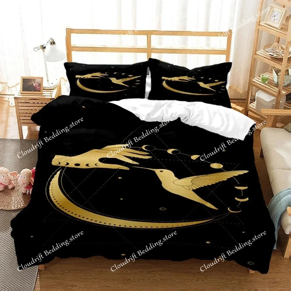 Magic Astrology Esoteric Gold Print Three Piece Set Fashion Bedding Article Children or Adults for Beds Quilt Covers Pillowcases