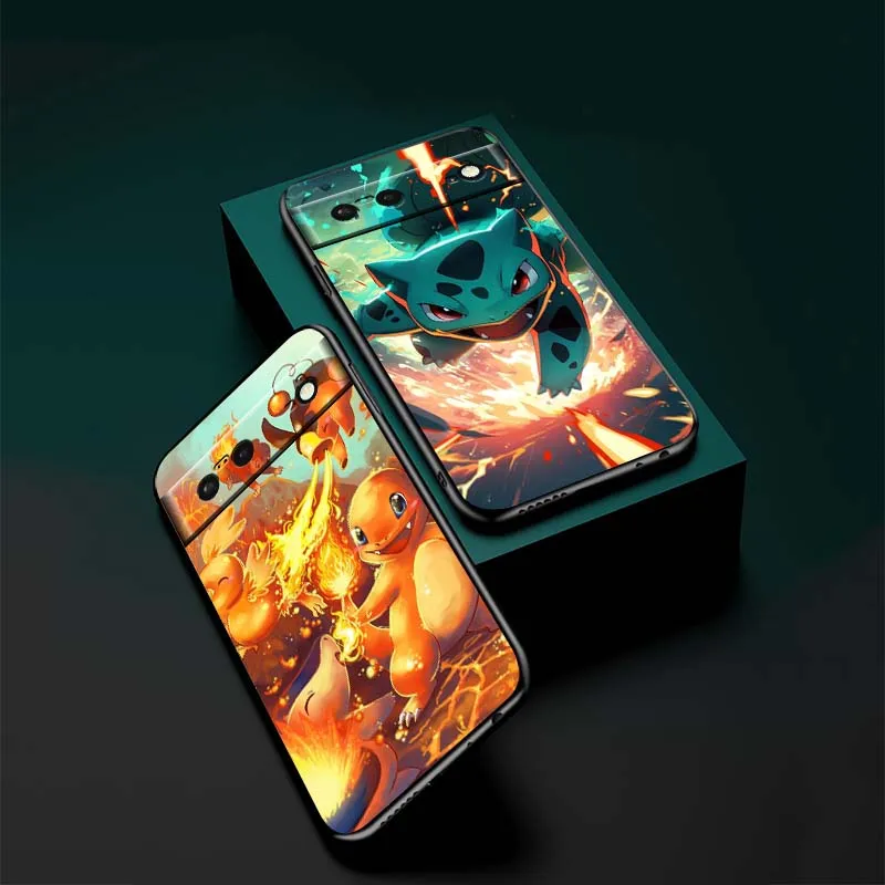 Anime P-Pokemons Cute For Google Pixel 9a 9 8A 8 7 7A 6 6A Pro XL 2024 5G Black Soft TPU Silicone Cover Phone Case