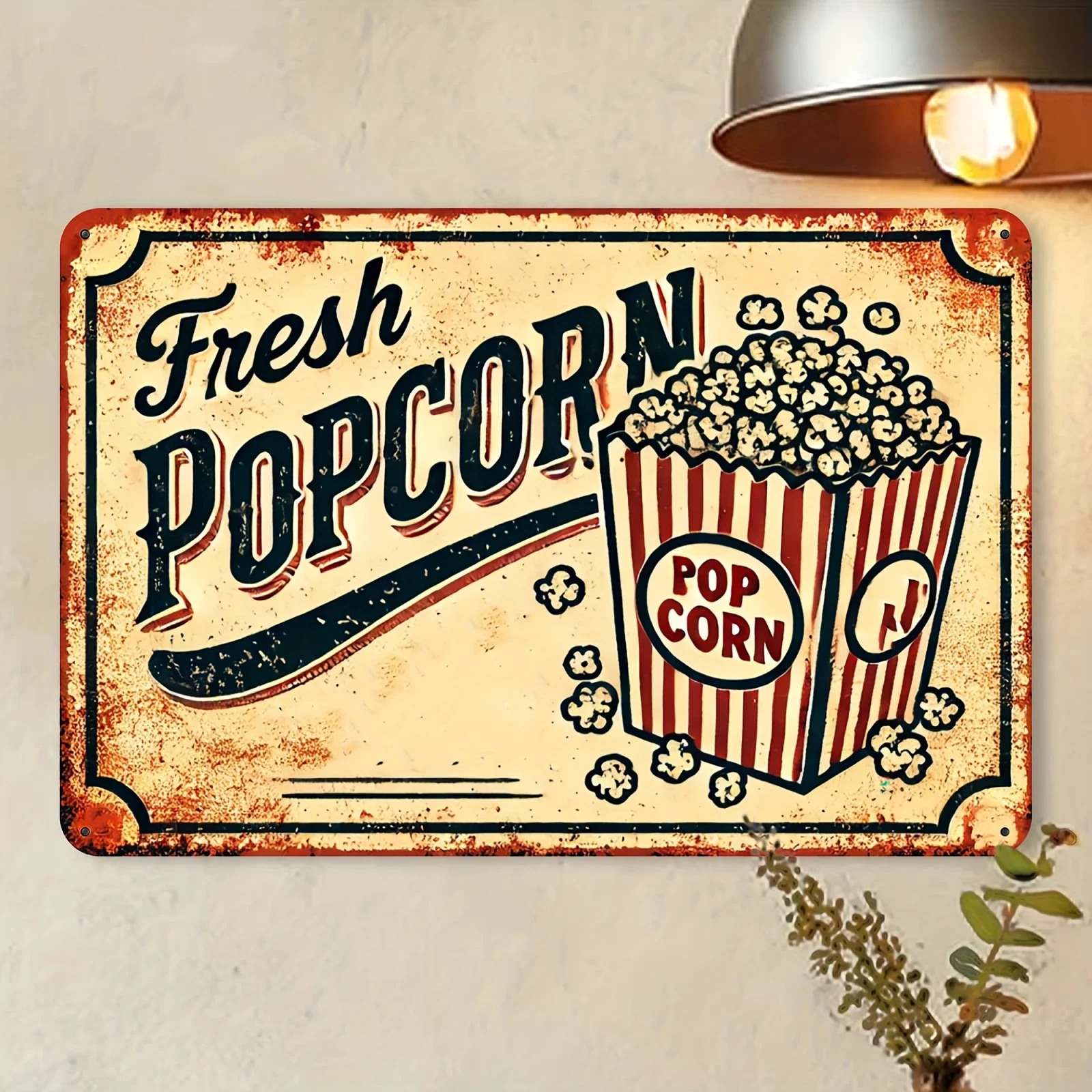 An Antique Iron Popcorn Wall Sign - Versatile, Wall-Mounted, Classic Movie Style, Home, Yard, Porch, Garage, Cafe, Bar, Club Dec
