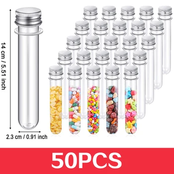 50pcs Science Party Test Tubes 40ml 25x140mm Clear Plastic Test Tubes Candy Tubes Bath Salt Vials Christmas Birthday Gifts