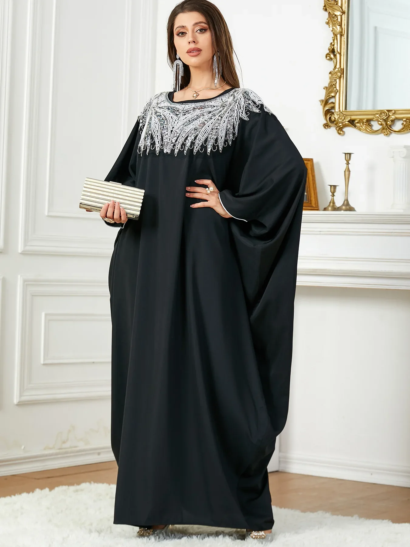 Eid Muslim Party Dress for Women Ramadan Abaya Long Dress Bat Sleeve Morocco Kaftan Vestidos Largos Dubai Robe Jalabiya 2024