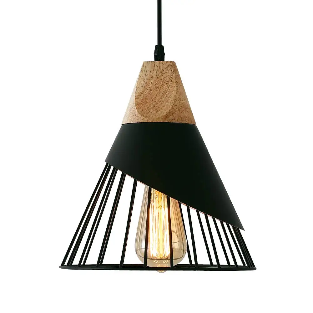 Modern Black Pendant Light Over Kitchen Island, Adjustable Wood Hanging Light Fixture,Industrial Pendant Lighting（Without bulb）