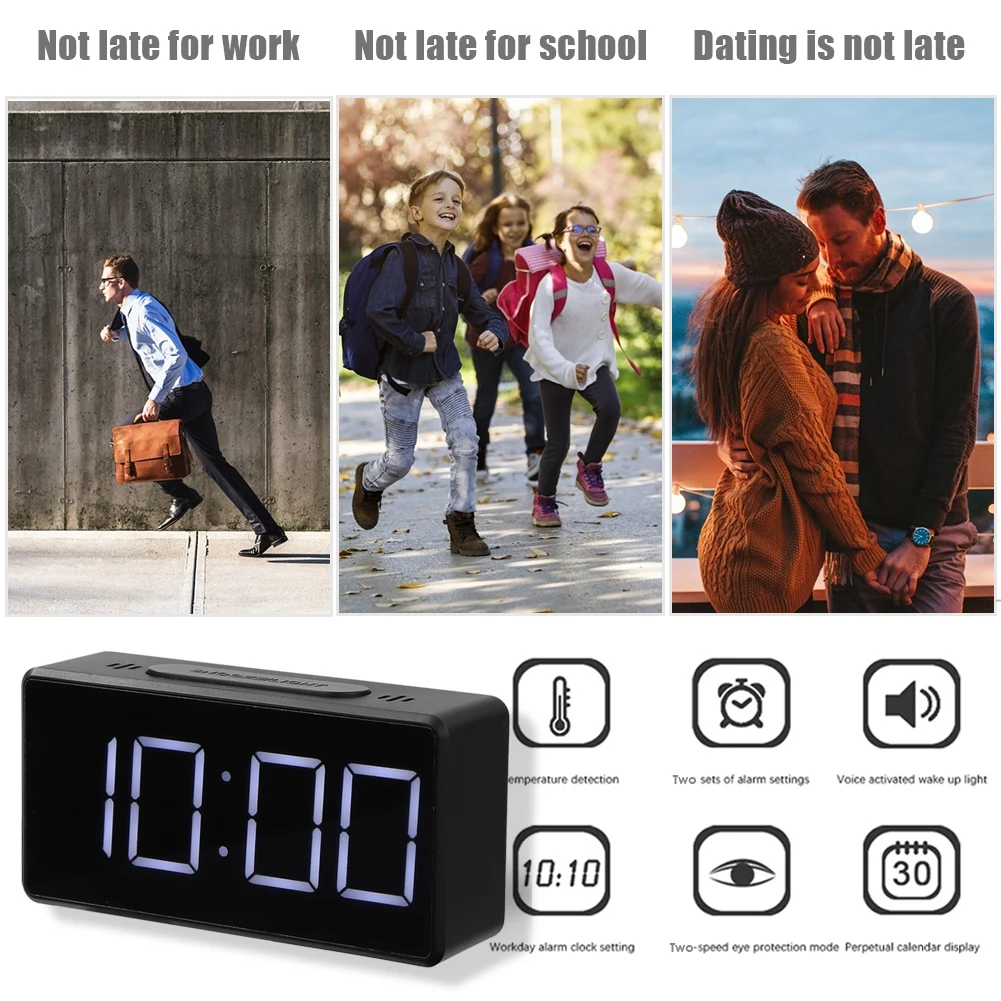 LED Digital Alarm Clock Backlight Snooze Data Time Calendar Desktop Multifunction Electronic Backlight Table Clock