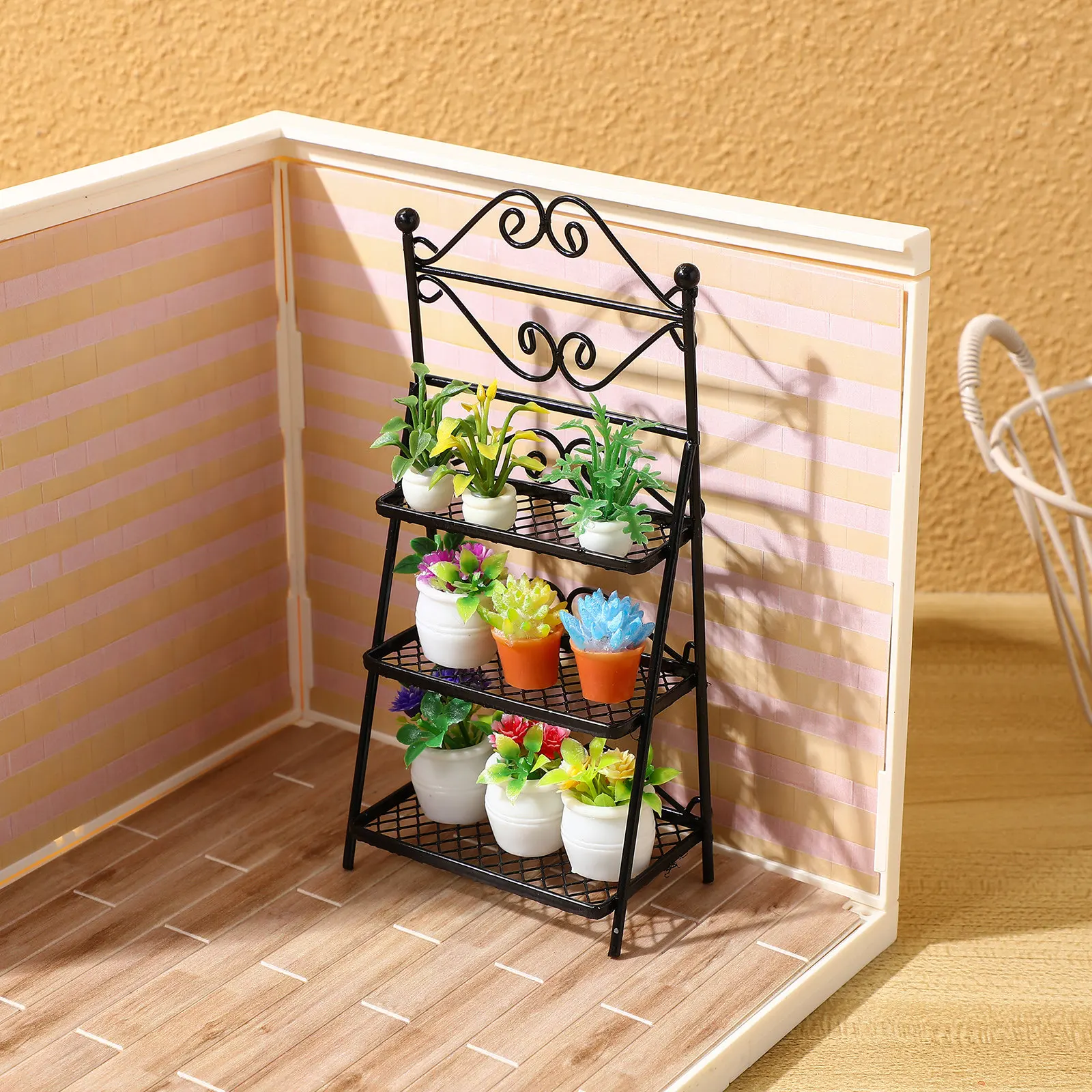

Миниатюрная железная подставка для цветов, декоративная полка, мини-стеллаж для хранения, мини-мебель, подставка для цветов на балкон