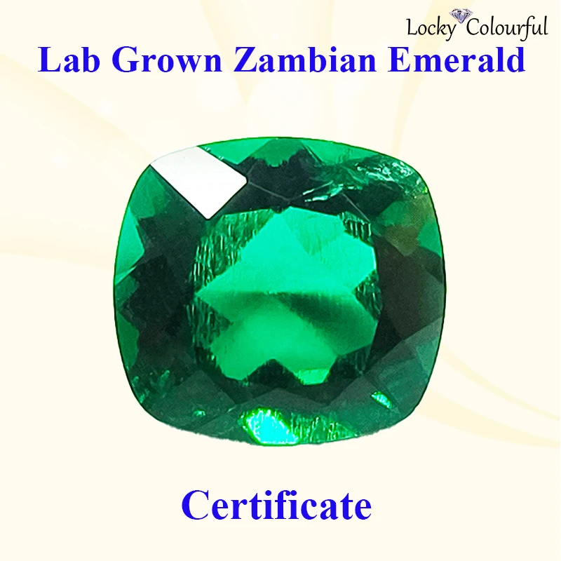 

Lab Grown Zambian Emeralds Square Cushion Cut Surface with Cracks Inclusions Inside Selectable AGL Certificate for DIY Jewelry