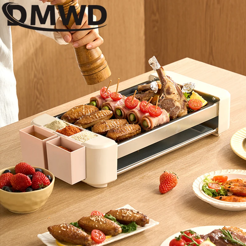 DMWD Household Electric Hot Dog Grill Mini 5 Rods Stainless Steel Roller Sausage Maker Corn Baking Barbecue Hotdog Machine