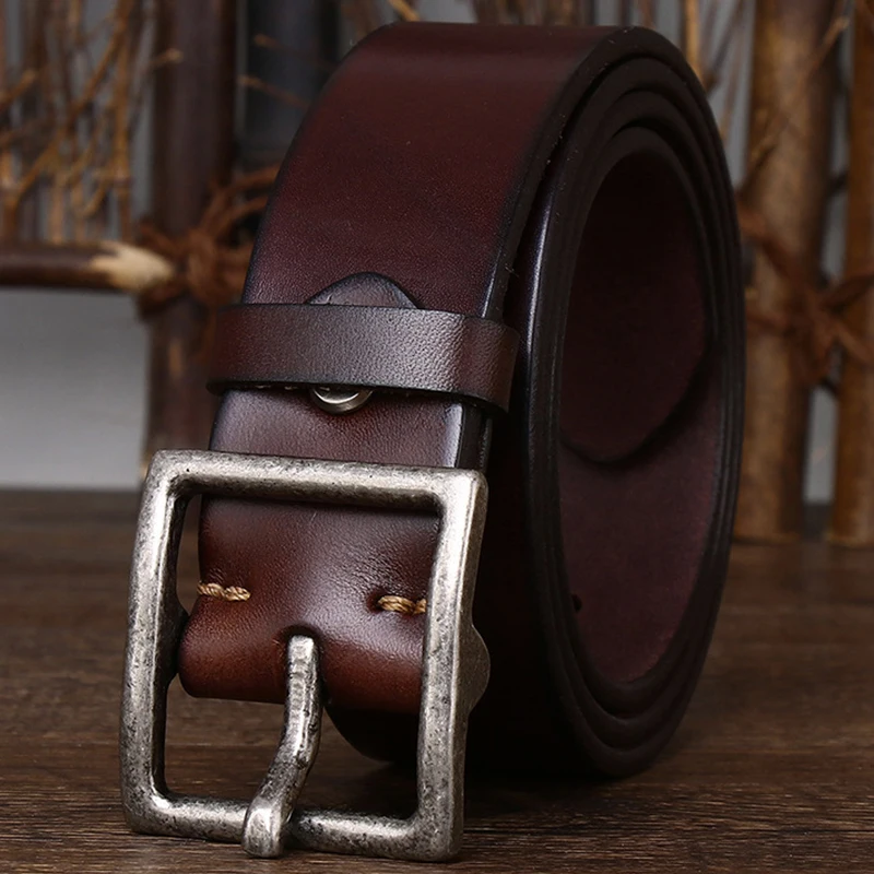 4.3cm Wide Cowhide Copper Needle Buckle Minimalist Belt 2024 New Korean Version Men's High-Quality Leather Luxury Pants Belt