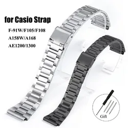 18mm Watch Strap for Casio F-91W F105 F108 A158 A168 AE1300 AE1200 Replacement Watch Band Stainless Steel Bracelet Accessories