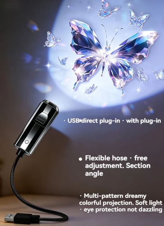 USB Galaxy Projector Light 6pcs Projection Patterns Jellyfish Butterfly Whale Pattern Nightlight Home Car Party Starry‑Sky Light
