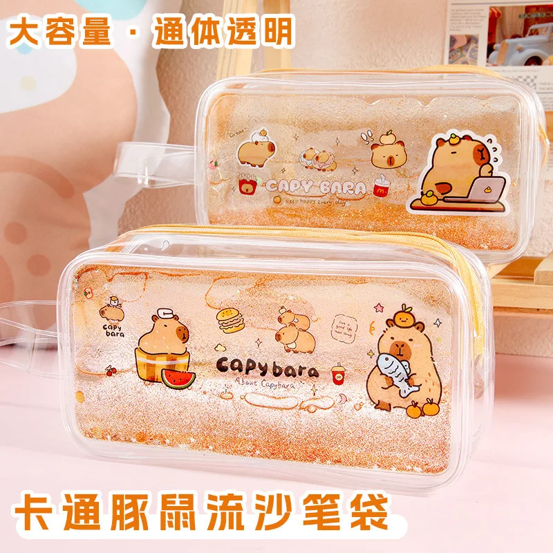 Quicksand Transparent Pencil Cute Milk Cartoon Large Capacity Pencil Case Stationery Case Kapibara Stationery