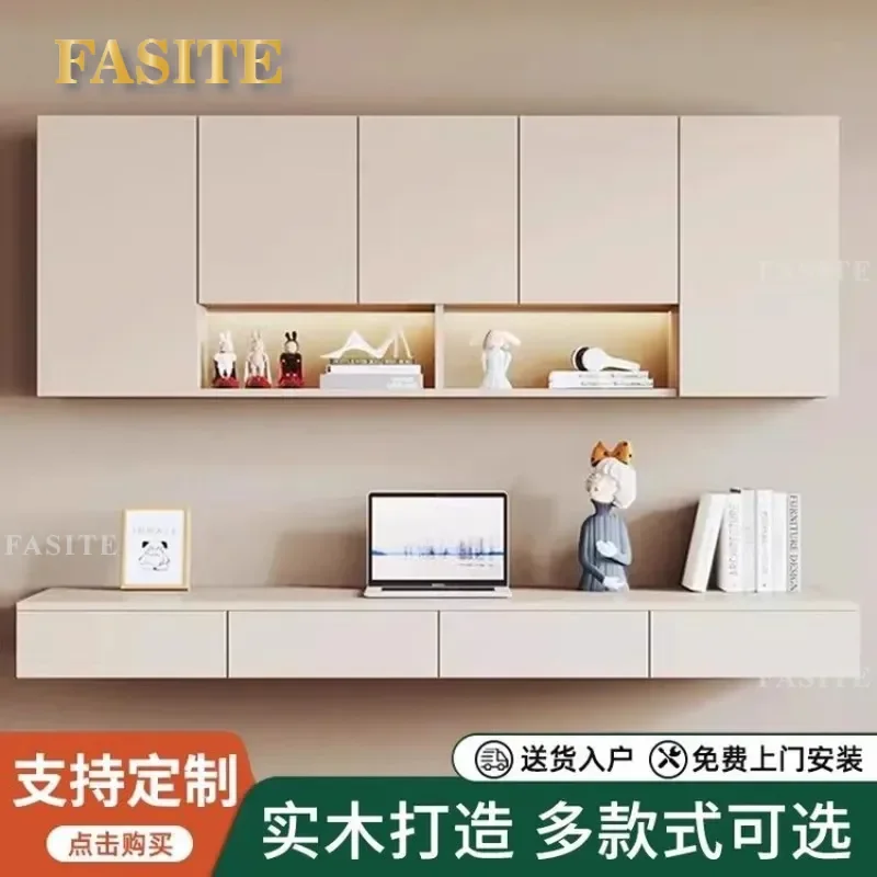 For Wall Mounted Floating Desk Solid Wood Computer Table Hanging Bookshelf Storage Cabinet Large Space Saving Home Office