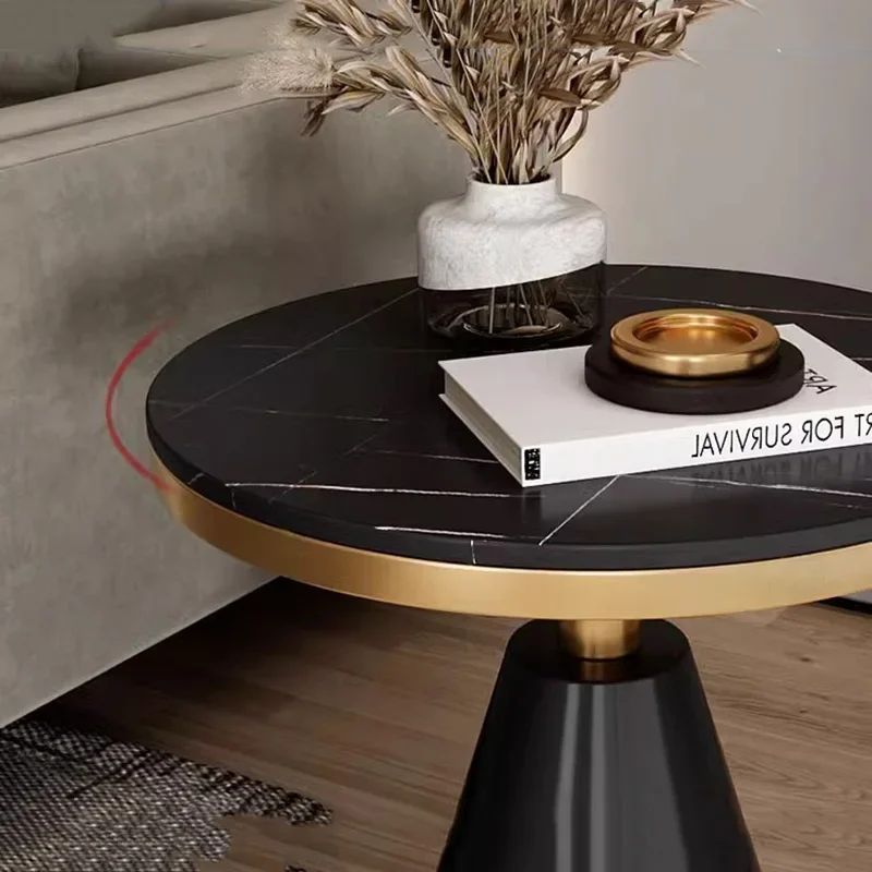 โต๊ะกาแฟทรงกลมสำหรับห้องนอน ดีไซน์ทันสมัย สีดำ โต๊ะกาแฟหรูหราสำหรับห้องนั่งเล่น สไตล์นอร์ดิก เฟอร์นิเจอร์สำหรับบ้าน