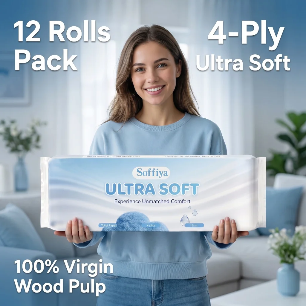 Pure Wood Pulp Hollow Core Toilet Paper Roll,4 Ply 100g Thick Bathroom Tissue,Unwrapped Single Roll,Color Portable Bundle Pack,12 Rolls Per Pack,Front & Side Custom Printing,Home Hotel Washroom Restroom Bulk Toilet Tissue