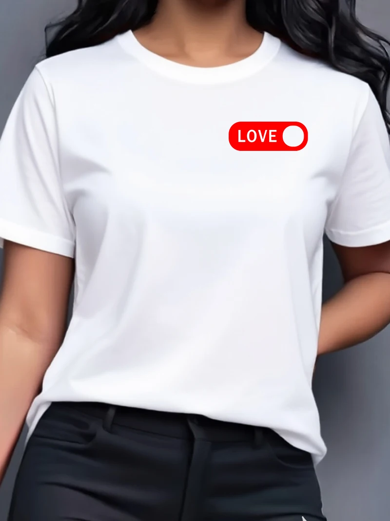 

100% cotton T-shirt Women Simple LOVE letter pattern Top Short Round Neck Loose Fashion T-shirt Woman