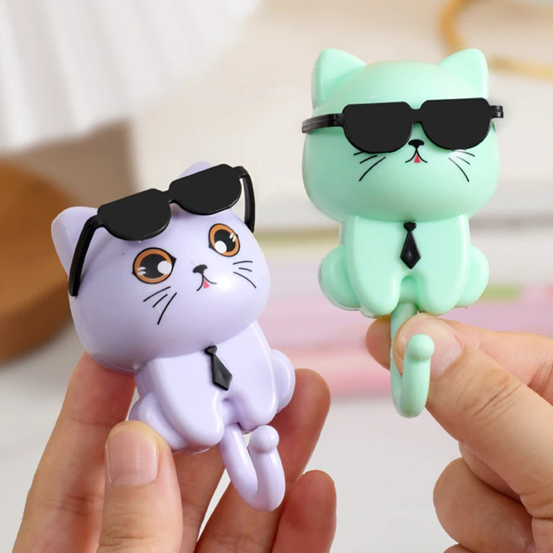 Gancho para gatito, gatos de dibujos animados, gancho decorativo de inducción por gravedad, estante de almacenamiento para llaves, paraguas, toallas, gancho adhesivo