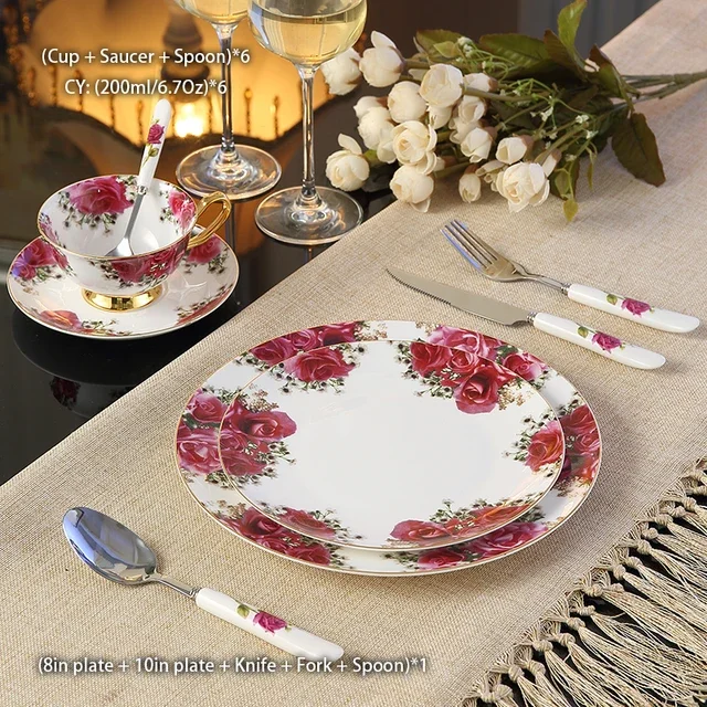 Imagem -05 - European Pastoral Bone China Louça Conjunto com Garfo Faca Pratos Pratos British Royal Avançada Porcelana Refeição Talheres Louça