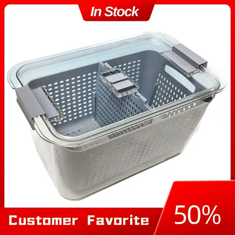 Top Sale Refrigerator Preservation Box, Transparent Sealed Container For Vegetables And Fruits, Food Grade With Drain Feature