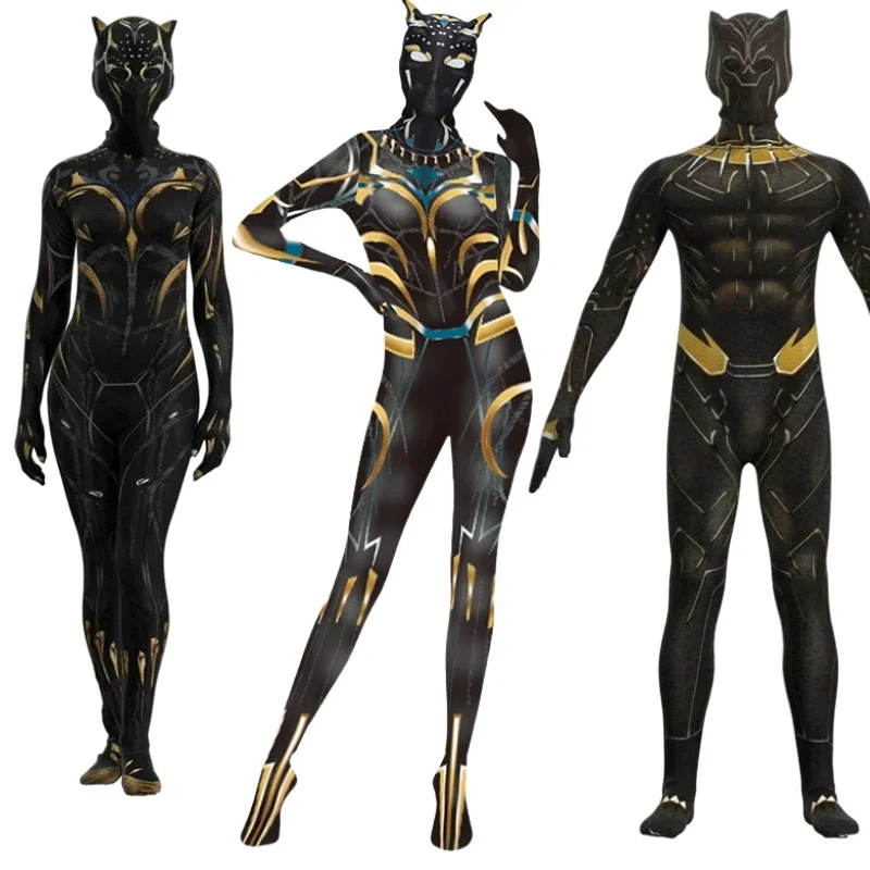 Black Panther Costume Wakanda Forever Anime Superhero Cosplay Jumpsuit Bodysuit Zentai Suit Halloween Costume Mask Kids Adult