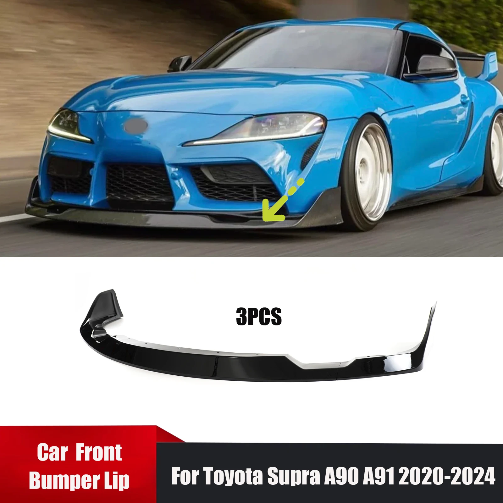 

Для Toyota Supra A90 A91 2020-2024 автомобильный передний бампер, спойлер, диффузор, сплиттер, глянцевый черный стиль из углеродного волокна, аксессуары