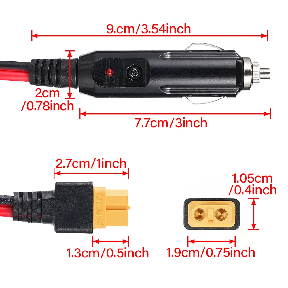 XT60 female H-turn point cigarette end 10FT 14AWG 20A insurance car charger and XT60 adapter lines cars to solar generators