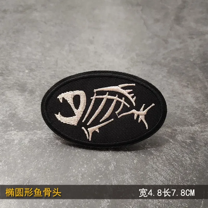 Fishing Icon Embroidery Patches on Clothes Backpack Hook and Loop Sticker Applique Morale Badge Armband Fish Bone Tactical Patch