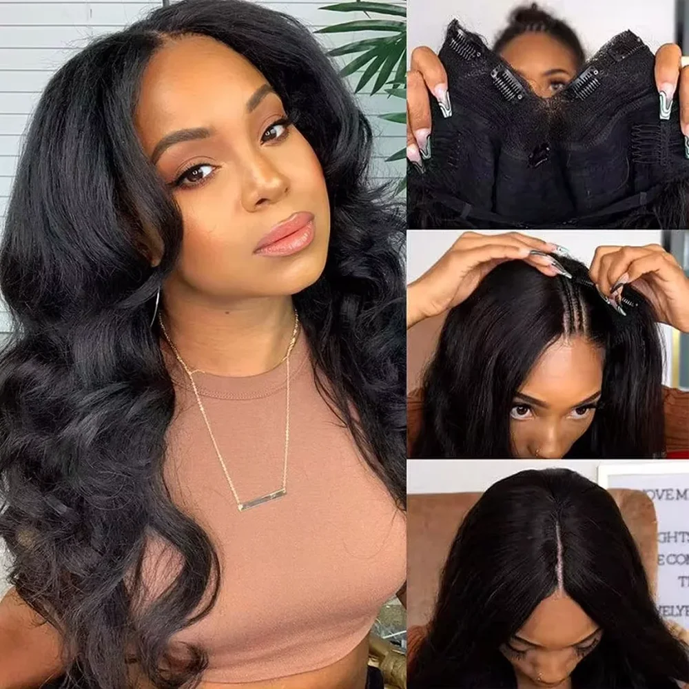 16-32 Inch V Part Wig Human Hair Long Body Wave Brazilian Hair Wig For Women 200 Density V Shape Wig Brazilian Hair Wigs image 3