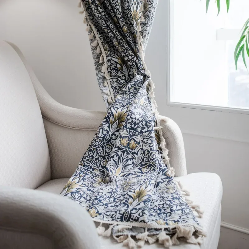 Bohemian Style Curtain Wear Rod Window Shade Stripe Plaid Decoration Modern Chiffon Kitchen Bedroom Living Room