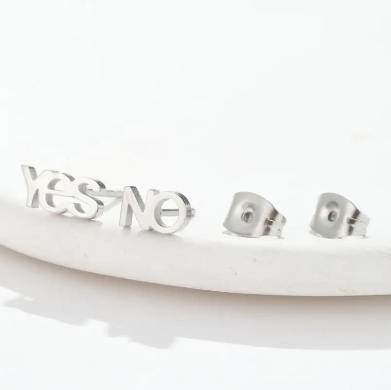 Shuangshuo 2022 New Creative Stainless Steel Trendy Yes And No Letter Stud Earrings for Women Fashion Jewelry Friendship Gift