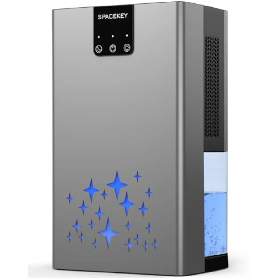 

Dehumidifier for home basement bathroom bedroom ABS plastic grey 95 oz tank covers 1000 sq. ft. auto shut off 7-color LED light