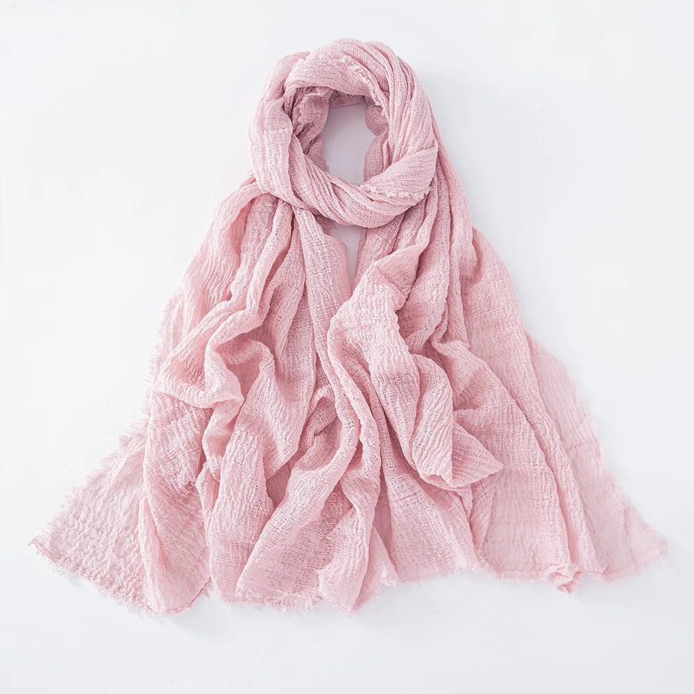 

New Cotton Linen Crumpled Scarf For Women Girls Spring Autumn Solid Thin Scarves Soft Knitting Shawl Simple Retro Wrap Shawls