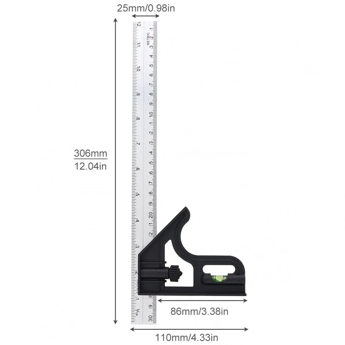 Combination Angle Ruler Woodworking with Level 305mm Adjustable Protractor Square Ruler Right Angle 90 Carpenter Measuring Tool