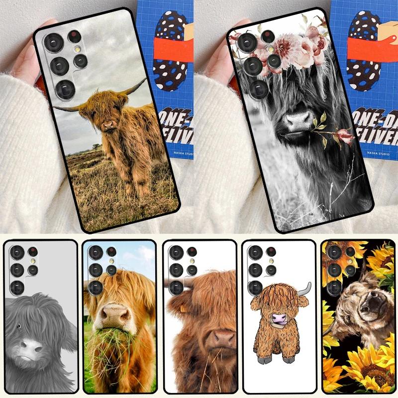 Cute Highland Cow Phone Case For Samsung Galaxy S23 S22 Ultra Note 20 Note 10 S8 S9 S10 Plus S20 FE S21 Ultra