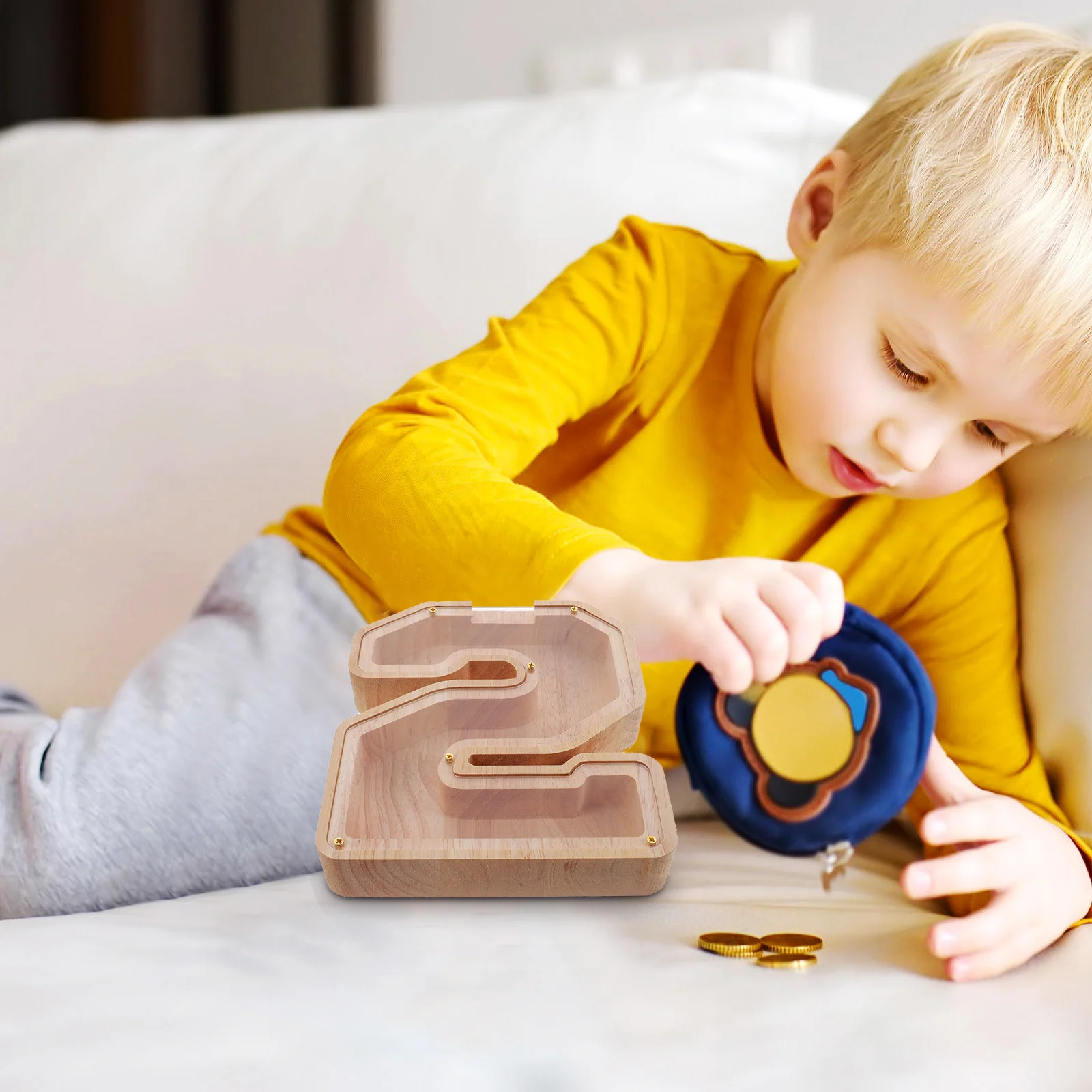 クリエイティブな木製貯金箱、透明なお金貯め箱、女の子と男の子向けのデスクトップコインバンクオーナメント、お金貯め箱